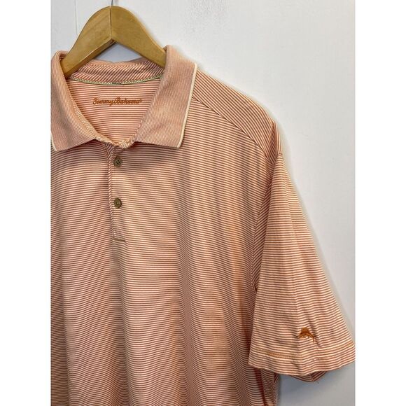 Tommy Bahama Men's XL Short Sleeve Polo‎ Shirt Striped Orange Embroidered Logo - Picture 2 of 6